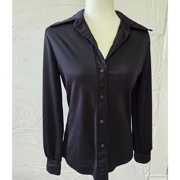 Vintage Aileen Woman's Black Button Up Dressy Shirt Size 10 - Picture 5 of 6
